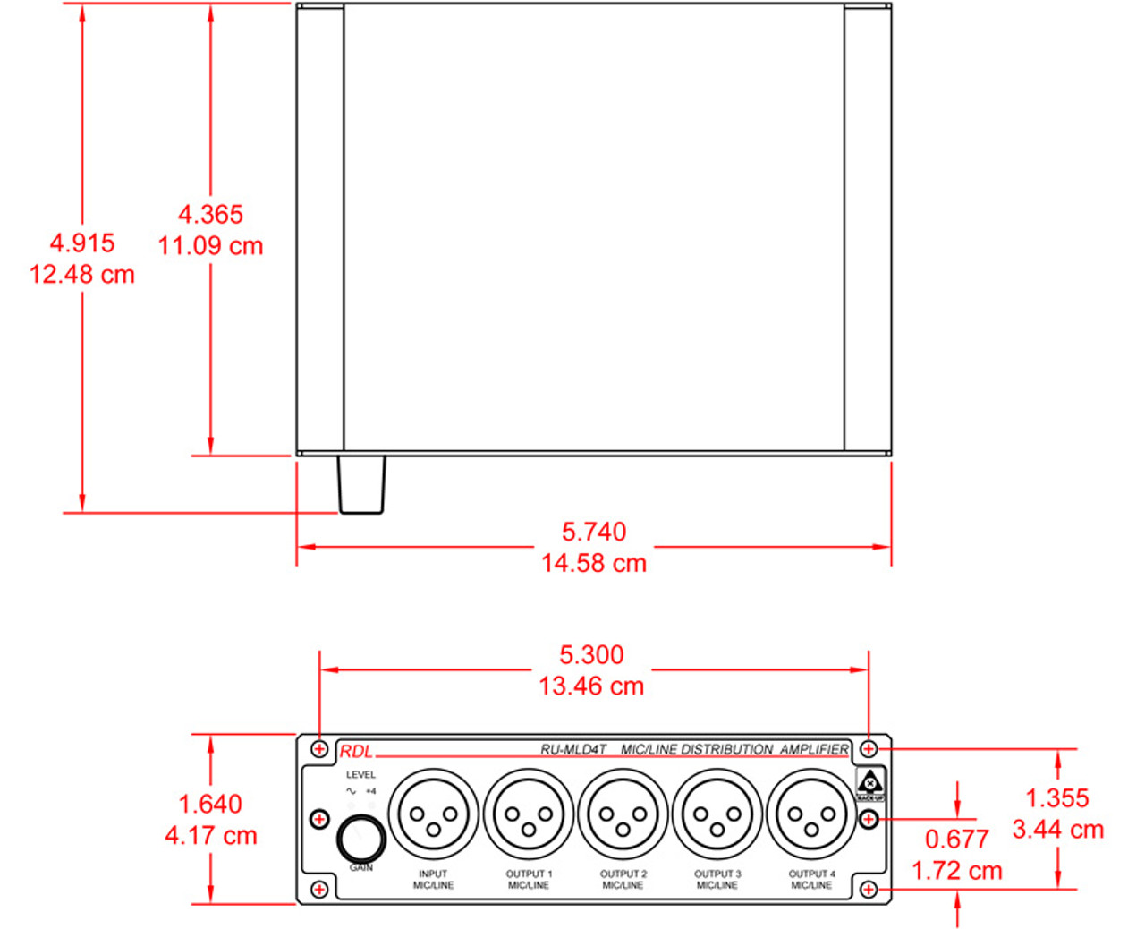 RDL RU-MLD4T Microphone / Line Distribution Amplifier - 1x4 with Transformer (RU-MLD4T)