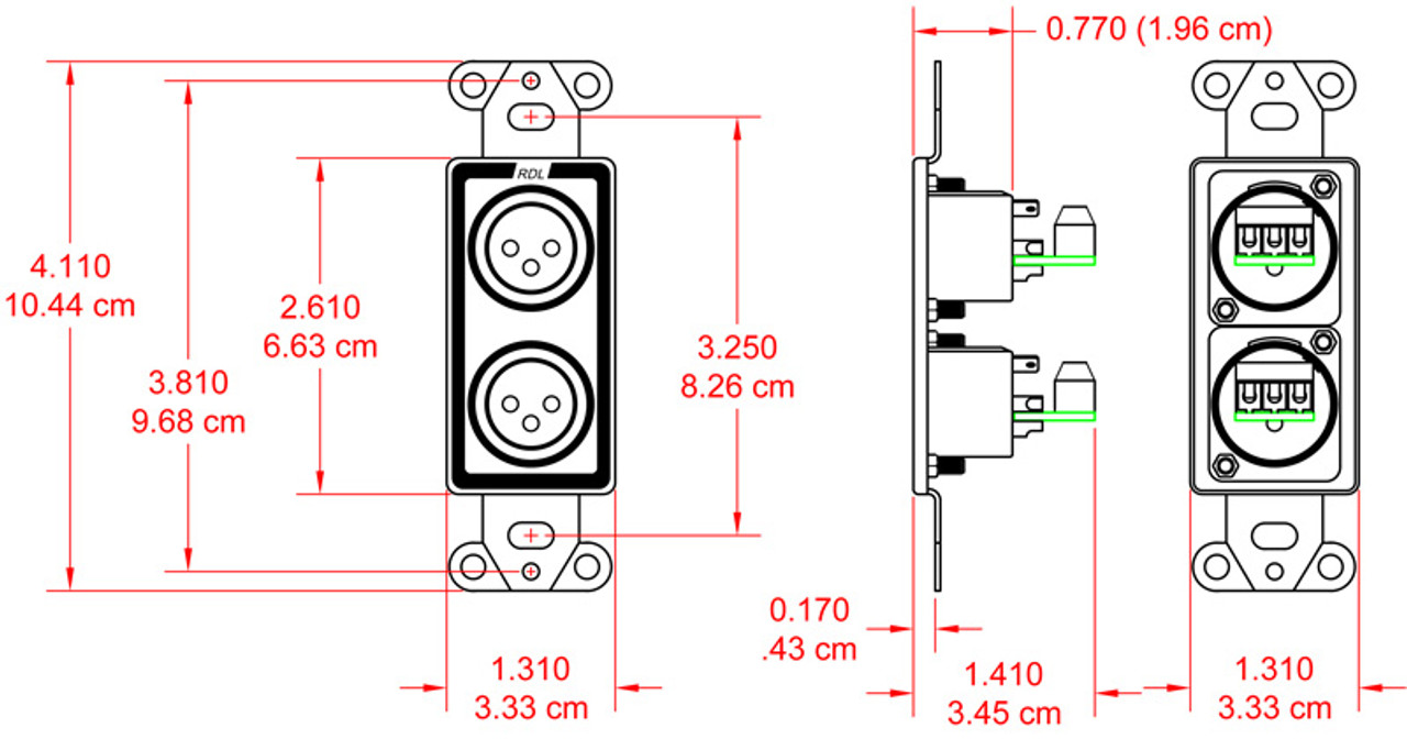 RDL DB-XLR2F Decora Wall Plate with Dual XLR 3-Pin Female Connectors (DB-XLR2F)