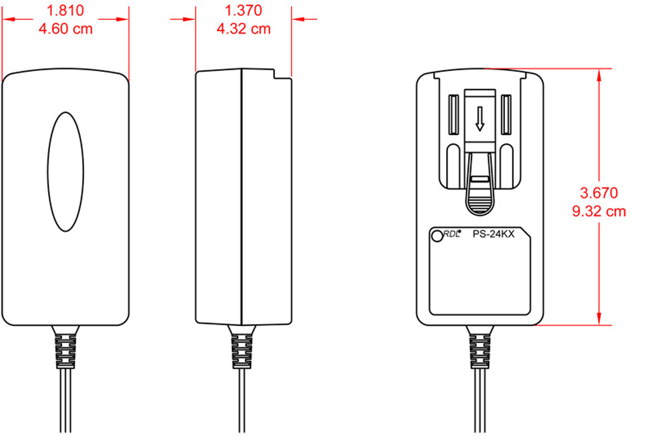 RDL PS-24KX 24 Vdc Switching Power Supply, Interchangeable AC Plug, 1 A, DC Plug (PS-24KX)