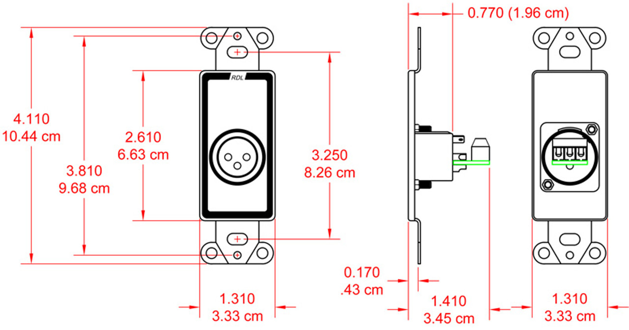 RDL D-XLR3F XLR 3-pin Female Jack on Decora® Wall Plate (DXLR3F)