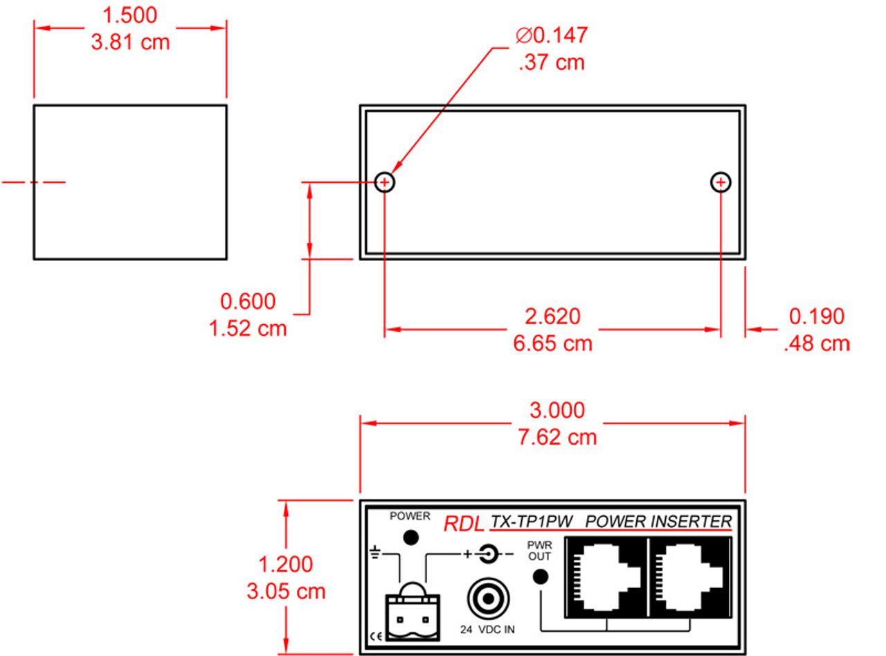 RDL TX-TP1PW 1 Output Power Inserter for Twisted Pair Units (TX-TP1PW)