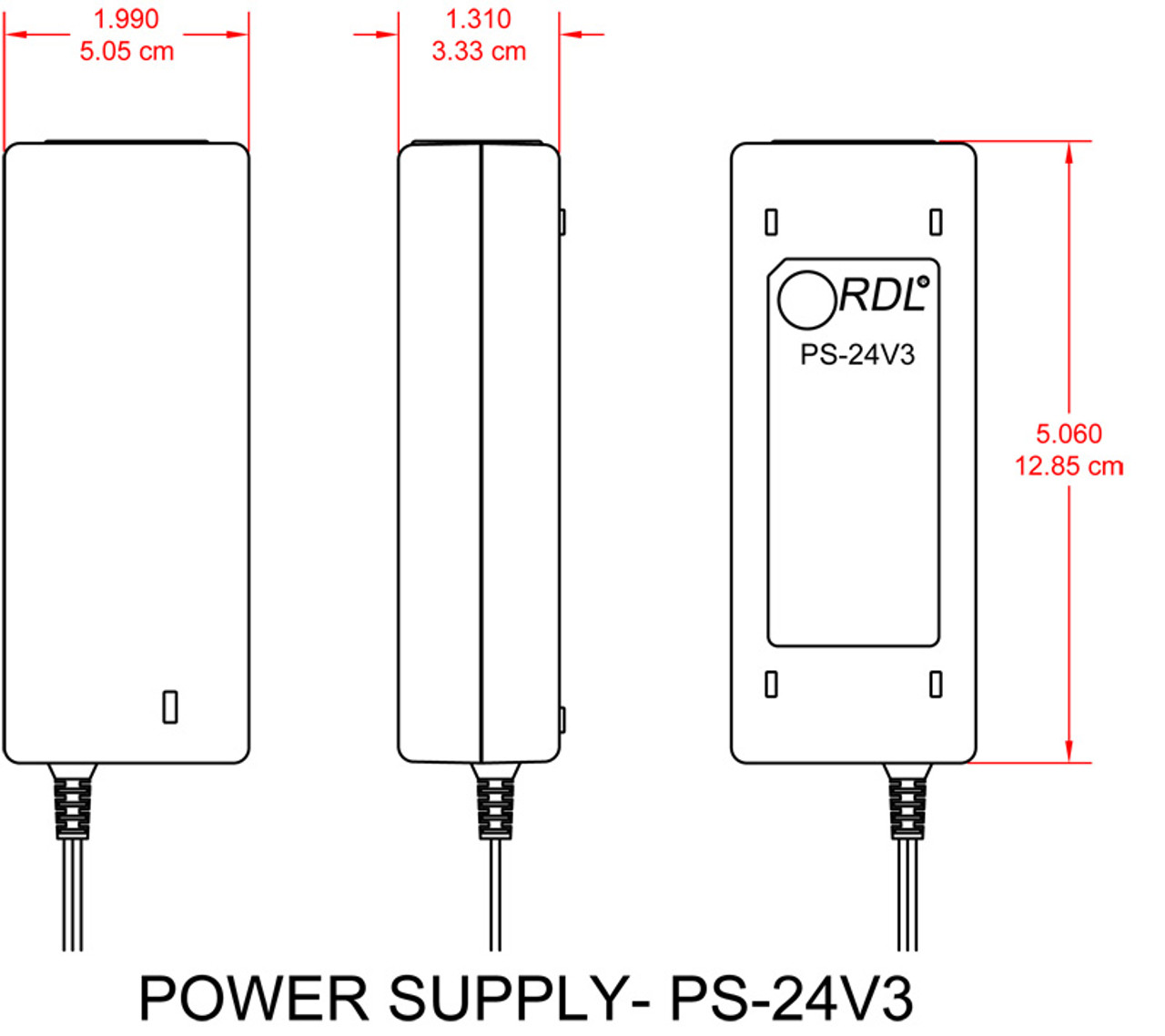 RDL PS-24V3A 24 VDC Switching Power Supply with DC Plug, No Cord (PS-24V3A)