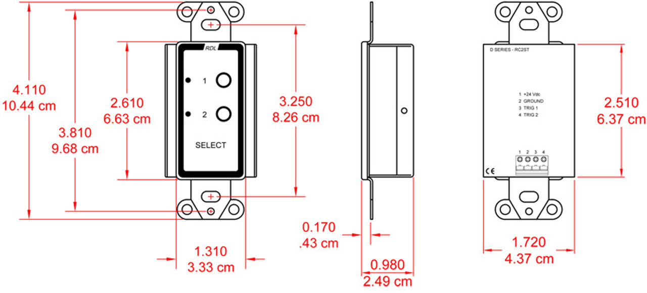 RDL D-RC2ST 2 Channel Remote Control for STICK-ON - Remote Selection of Audio or Video Sources (DRC2ST)