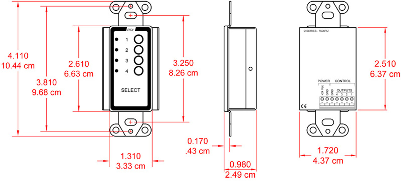 RDL D-RC4RU 4 Channel Remote Control for RACK-UP 4x1 Audio or Video Switchers (DRC4RU)