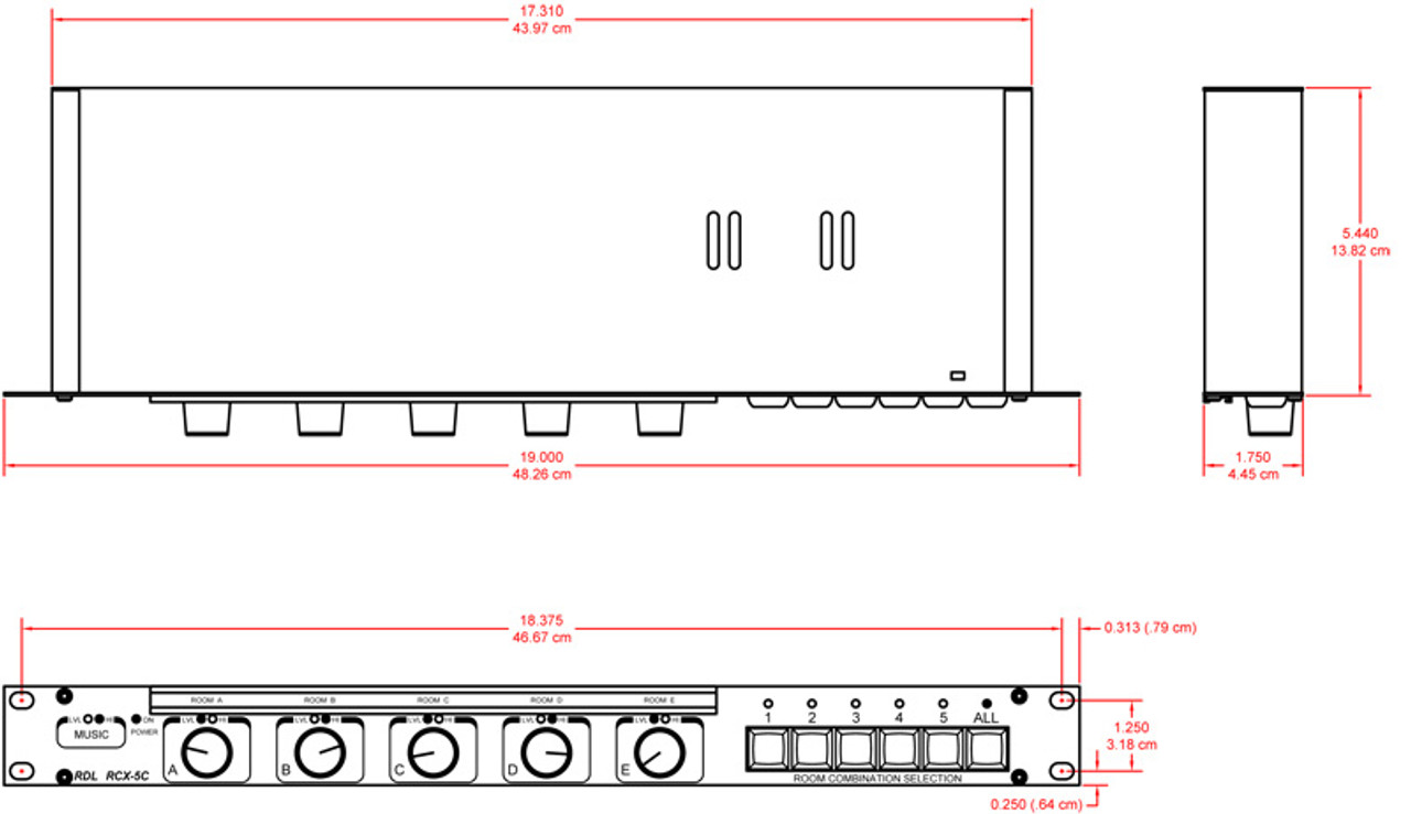 RDL RCX-5CM Five Zone Audio Controller for RDL RCX Series Room Combining System with Microphone Muting (RCX-5CM)