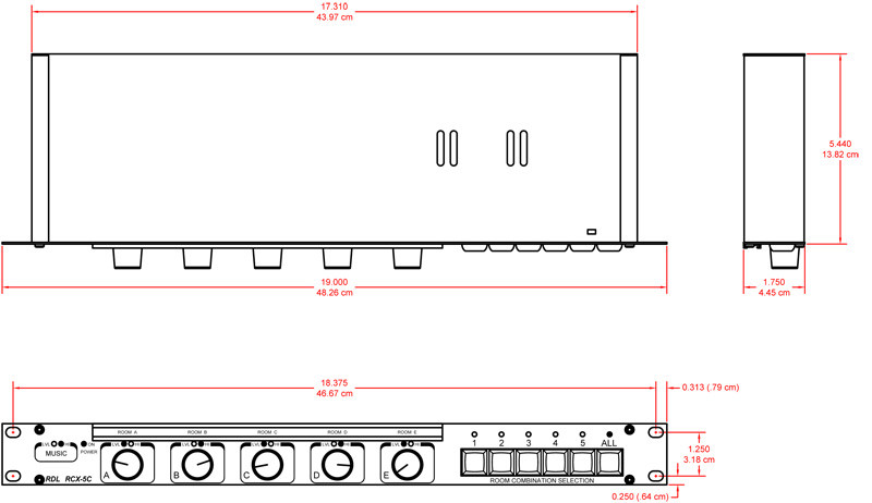 RDL RCX-5CM Five Zone Audio Controller for RDL RCX Series Room Combining System with Microphone Muting (RCX-5CM)