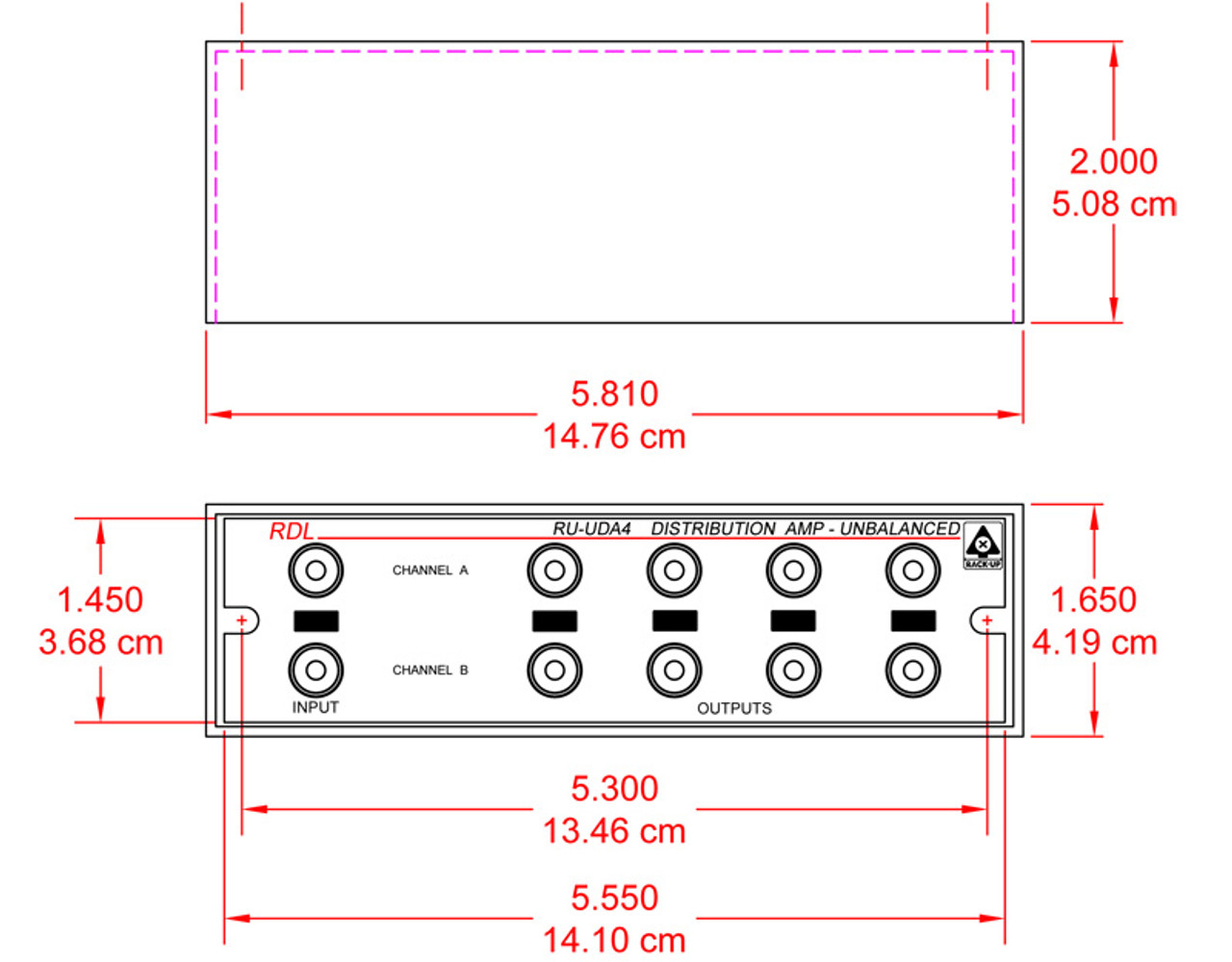  RDL RU-UDA4 Unbalanced Stereo Distribution Amplifier with Stereo or Dual Mono Inputs and 4 Outputs Per Input - RCA Connectors (RU-UDA4)