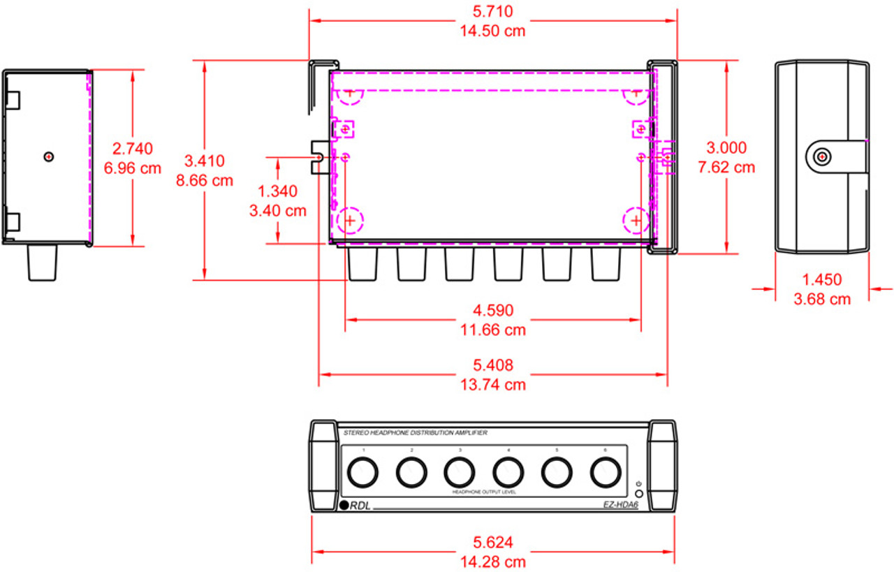 RDL EZ-HDA6 Stereo Headphone Distribution Amp - 1X6 Rear-Panel Outputs (EZ-HDA6)