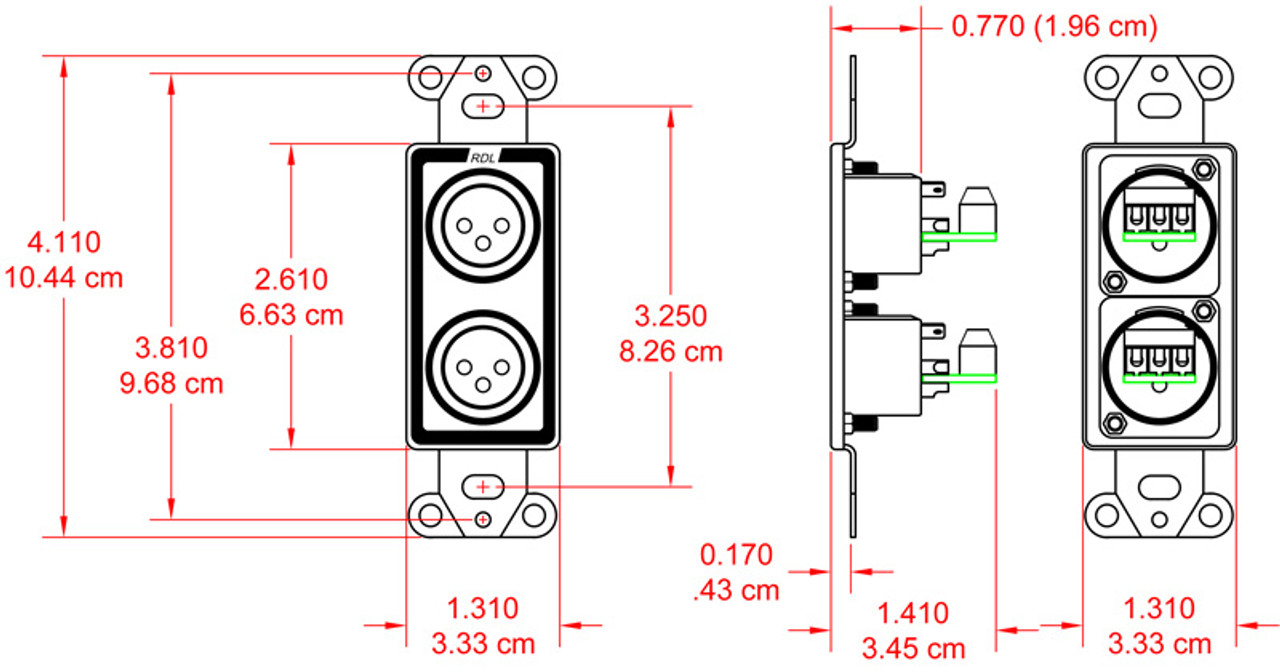 RDL D-XLR2 Decora Wall Plate with XLR 3-Pin Female & 3-Pin Male Connectors (D-XLR2)