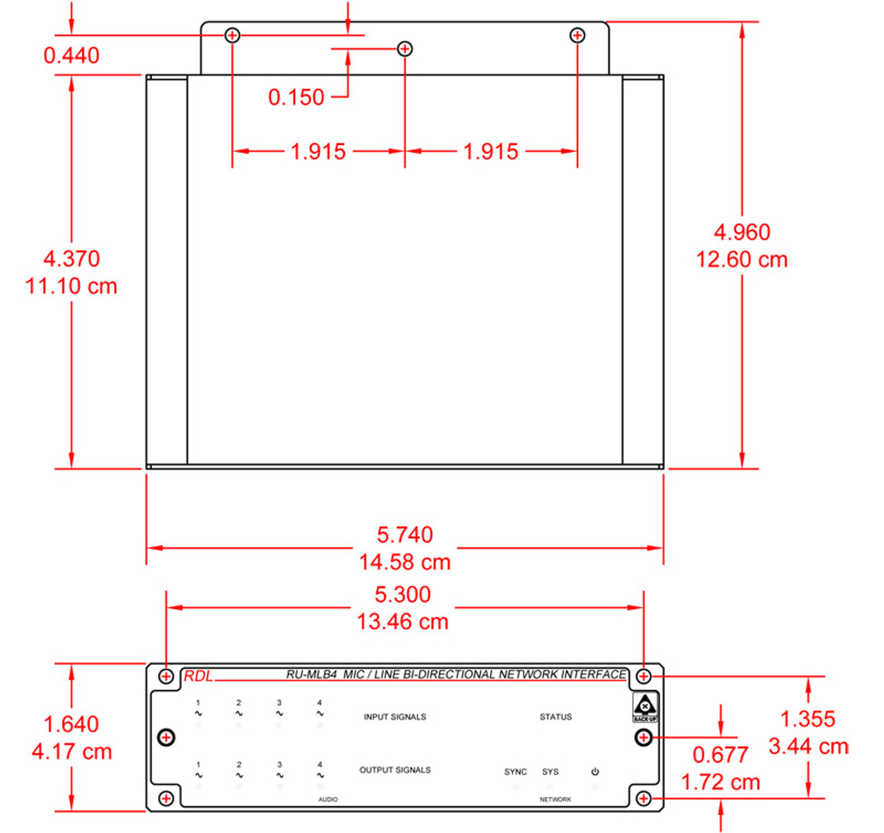 RDL RU-MLB4 Mic/Line-Level Bi-Directional Network Interface (Four-Line) (RU-MLB4)