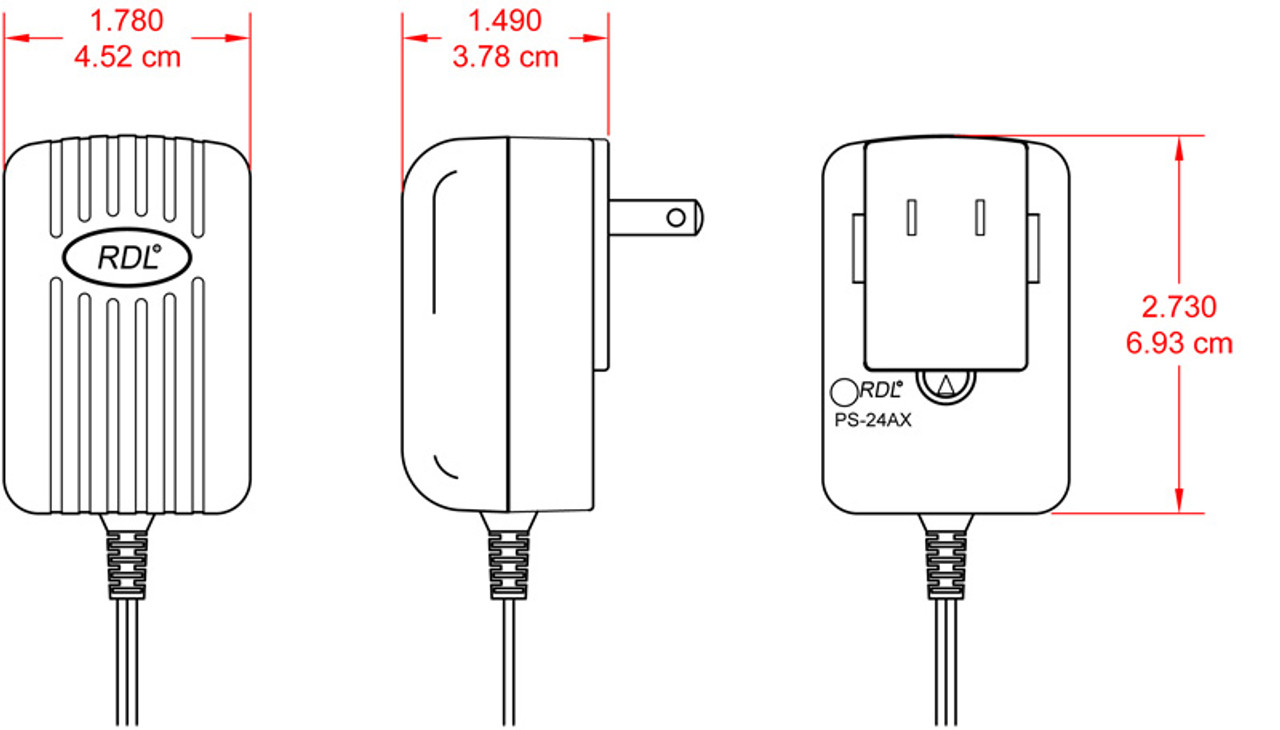 RDL PS-24AX 24 Vdc Switching Power Supply, Interchangeable AC Plug, 500 mA, dc Plug (PS-24AX)