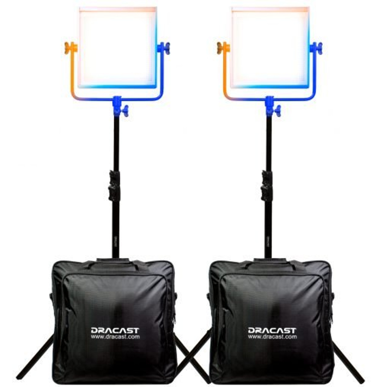 DRACO BROADCAST Pro Series LED1000 Bi-Color LED 2 Light Kit with Gold Mount Battery Plates and Light Stands (DR1000BCG2KQ)