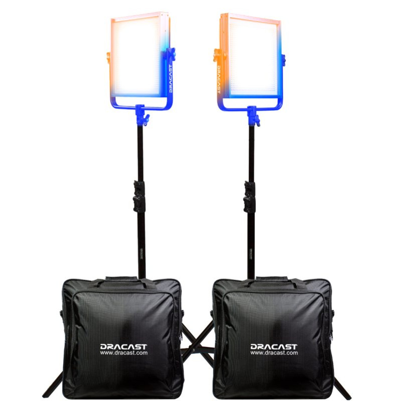 DRACO BROADCAST Pro Series LED1000 Bi-Color LED 2 Light Kit with V-Mount Battery Plates and Light Stands (DR1000BCV2KQ) 