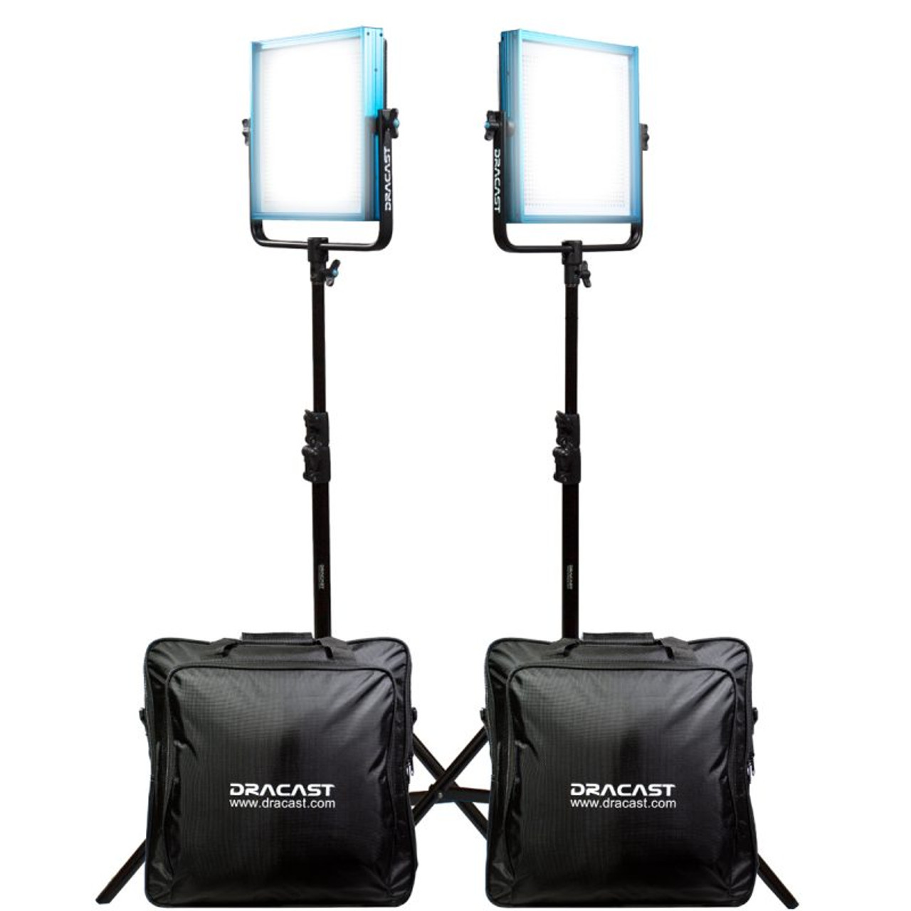 DRACO BROADCAST Pro Series LED1000 Daylight LED 2 Light Kit with V-Mount Battery Plates and Light Stands (DR1000DV2KSK)