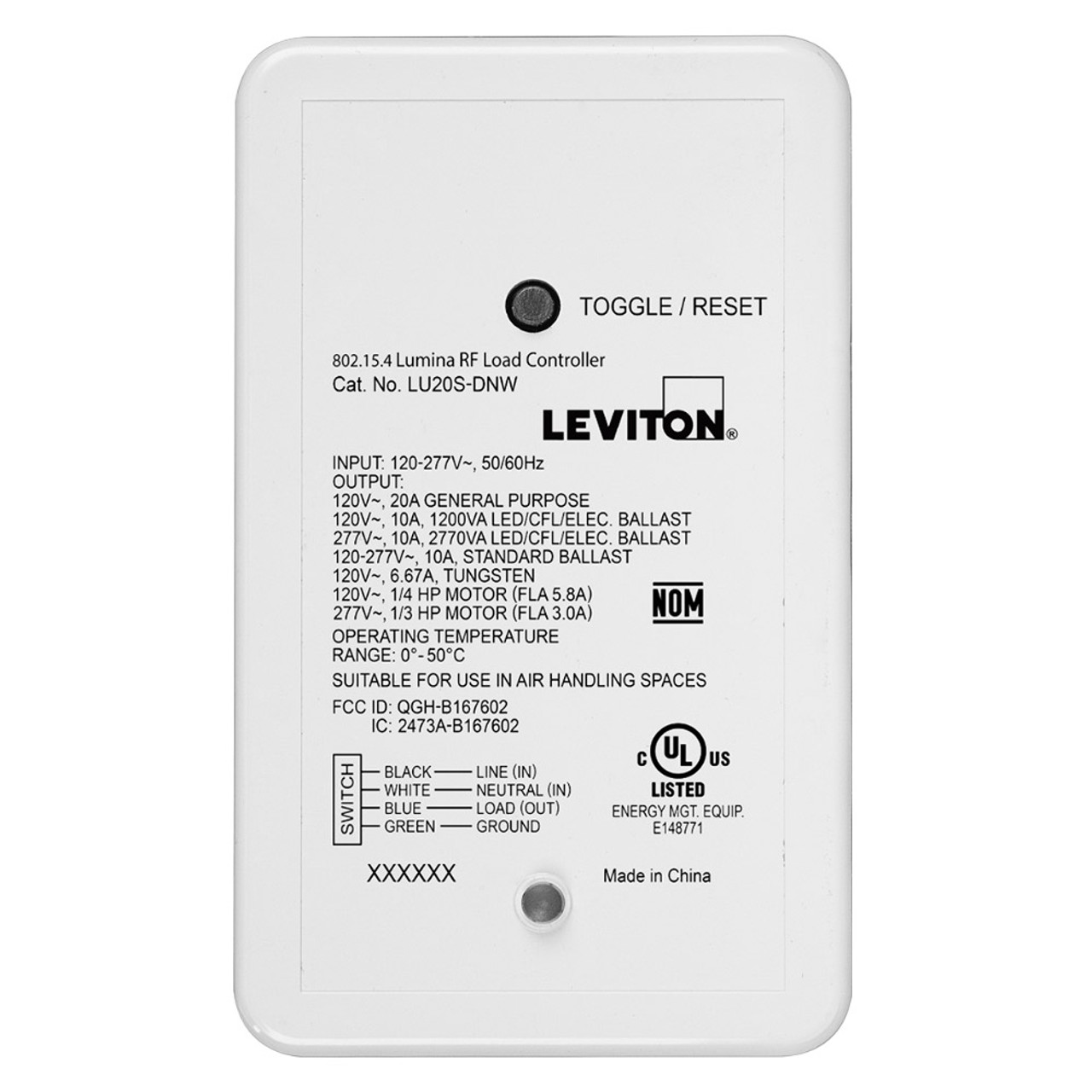 Leviton LU20S-DNW Wireless Load Control Power Pack, Switching, ON/OFF, 20A (LU20S-DNW)