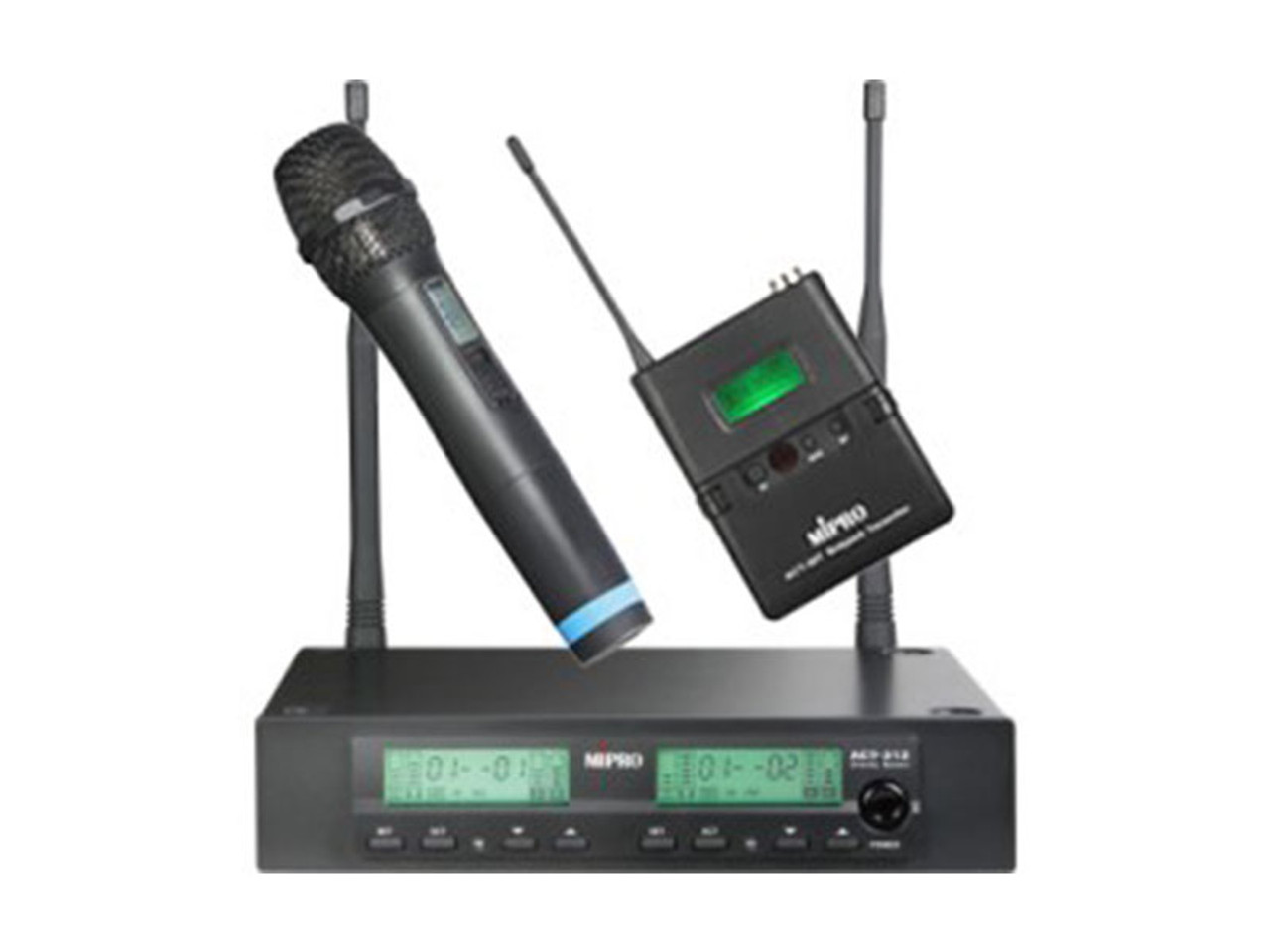  Avlex ACT-312/ACT-32H&T Half-Rack Dual Channel Receiver With Handheld Microphone, Bodypack & Lapel Microphone
