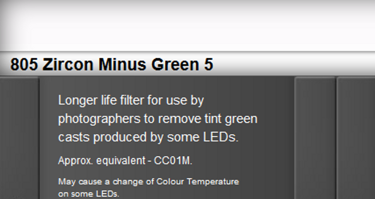Lee Filters 805 Zircon Minus Green 5 LED Lighting Gel Sheet