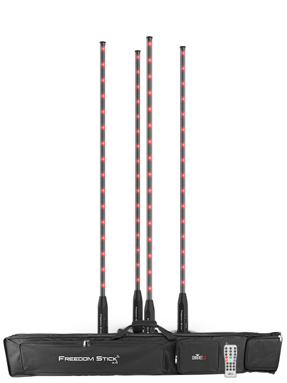 Chauvet DJ Freedom Stick X4 Battery-Powered RGB LED Tube Kit with Stands & Case (4-Pack) (FREEDOMSTICKX4)