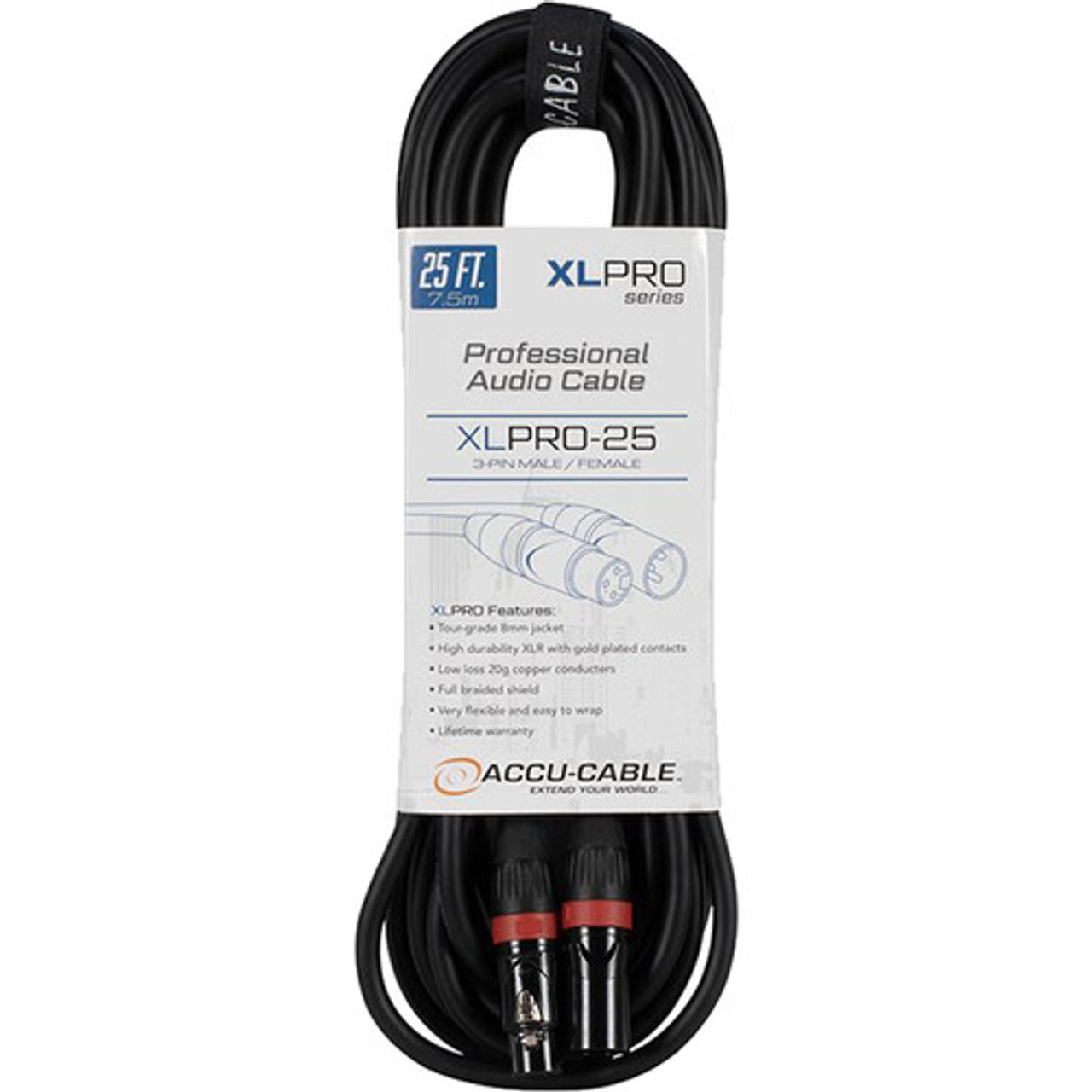 Accu-Cable XLPRO-25 XLR3M to XLR3F Audio Cable (25') (XLPRO-25)