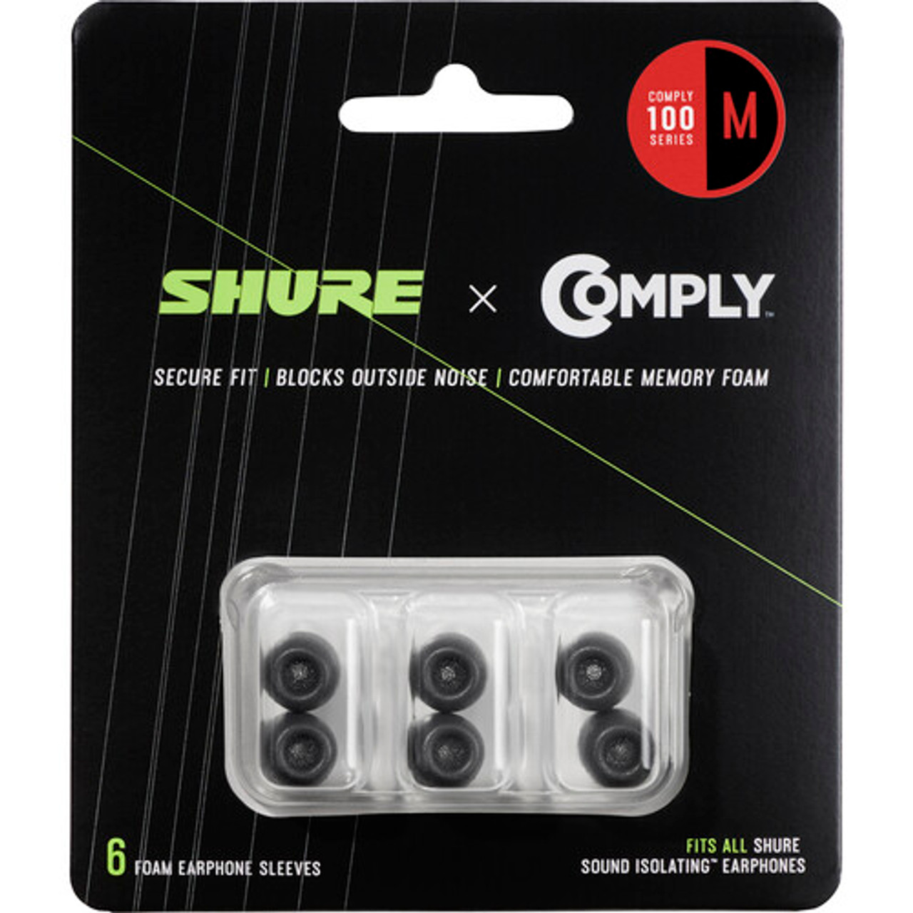 Shure EACYF1-6M 100 Series Comply Foam Sleeves for Shure Earphones (Medium, 3 Pair) (EACYF1-6M)