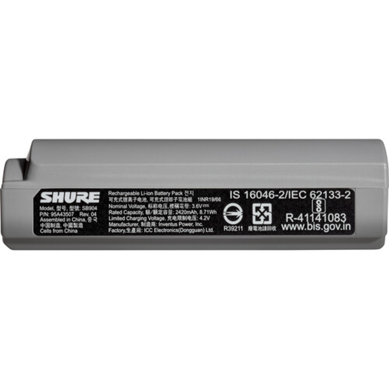 Shure SB904 Rechargeable Battery for GLX-D+ Wireless Transmitters (SB904)