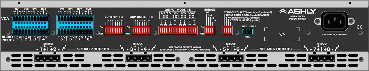 Ashly MA250.8 Eight-Channel Multi-Mode Power Amplifier 8 x 250W