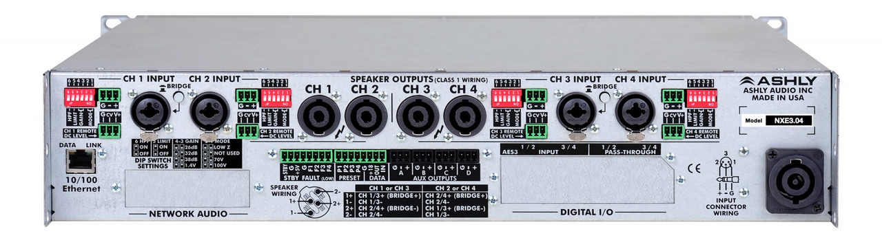Ashly nXe3.04bd Network Multi-Mode Amplifier 4 x 3KW With Dante & OPDAC4 Option Cards