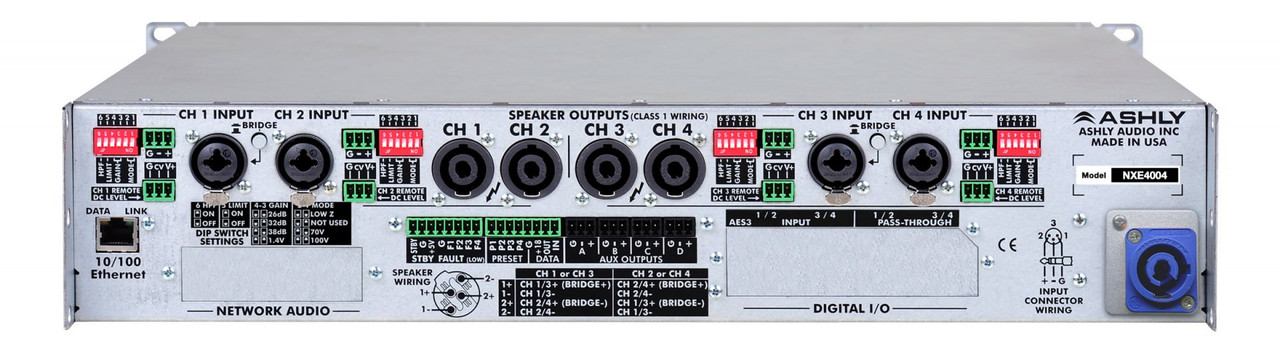 Ashly nXe4004bc Network Multi-Mode Amplifier 4 x 400 Watts With CobraNet & OPDAC4 Option Cards