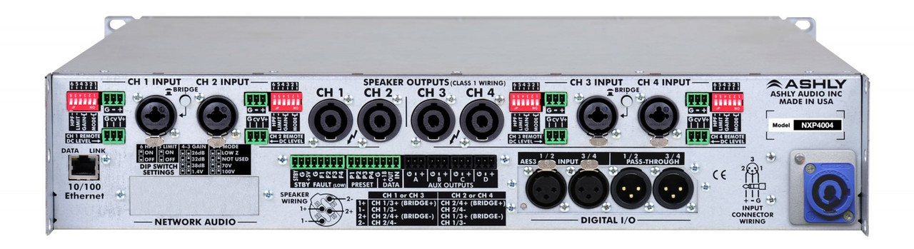 Ashly nXp4004c Protea DSP Multi-Mode Amplifier 4 x 400 Watts With CobraNet Option Card