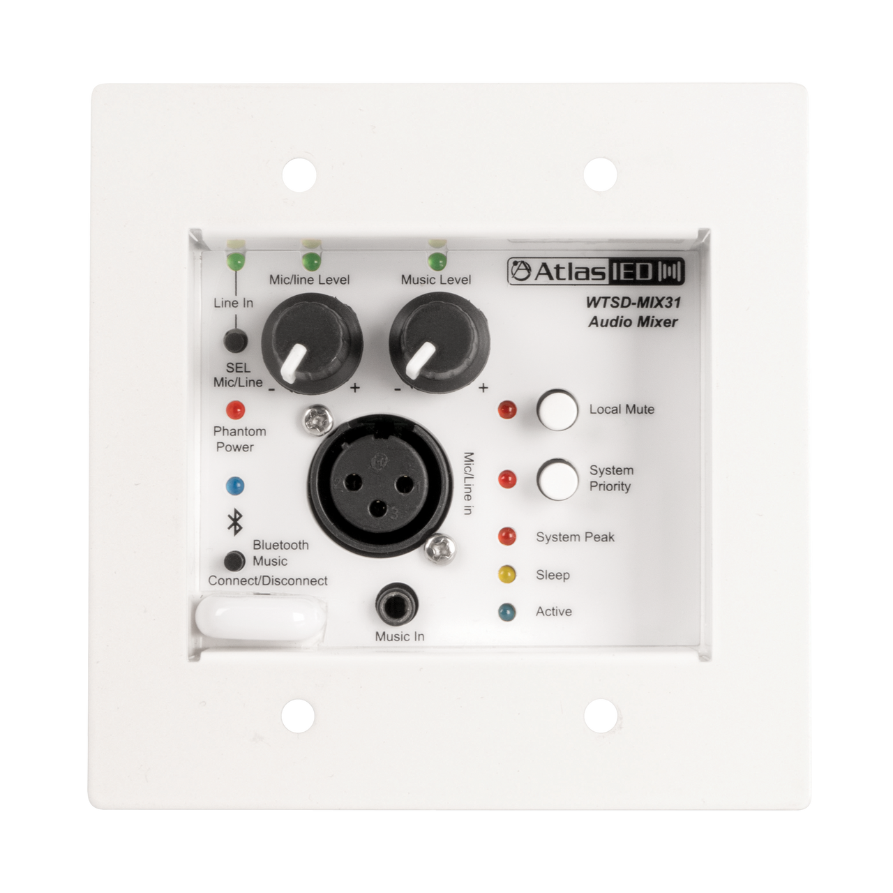 Atlas Sound WTSD-MIX31K 3x1 Mic/Line/BT/AUX Mixer W/Optional Dante® Audio Network Interface (WTSD-MIX31K)