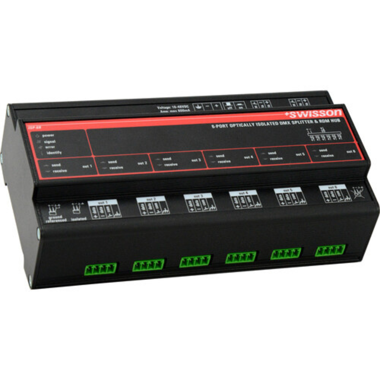 Swisson ISP-6R-RJ45 DIN Rail DMX/RDM Splitter & Booster (RJ45, 6-Output) (ISP-6R-RJ45)