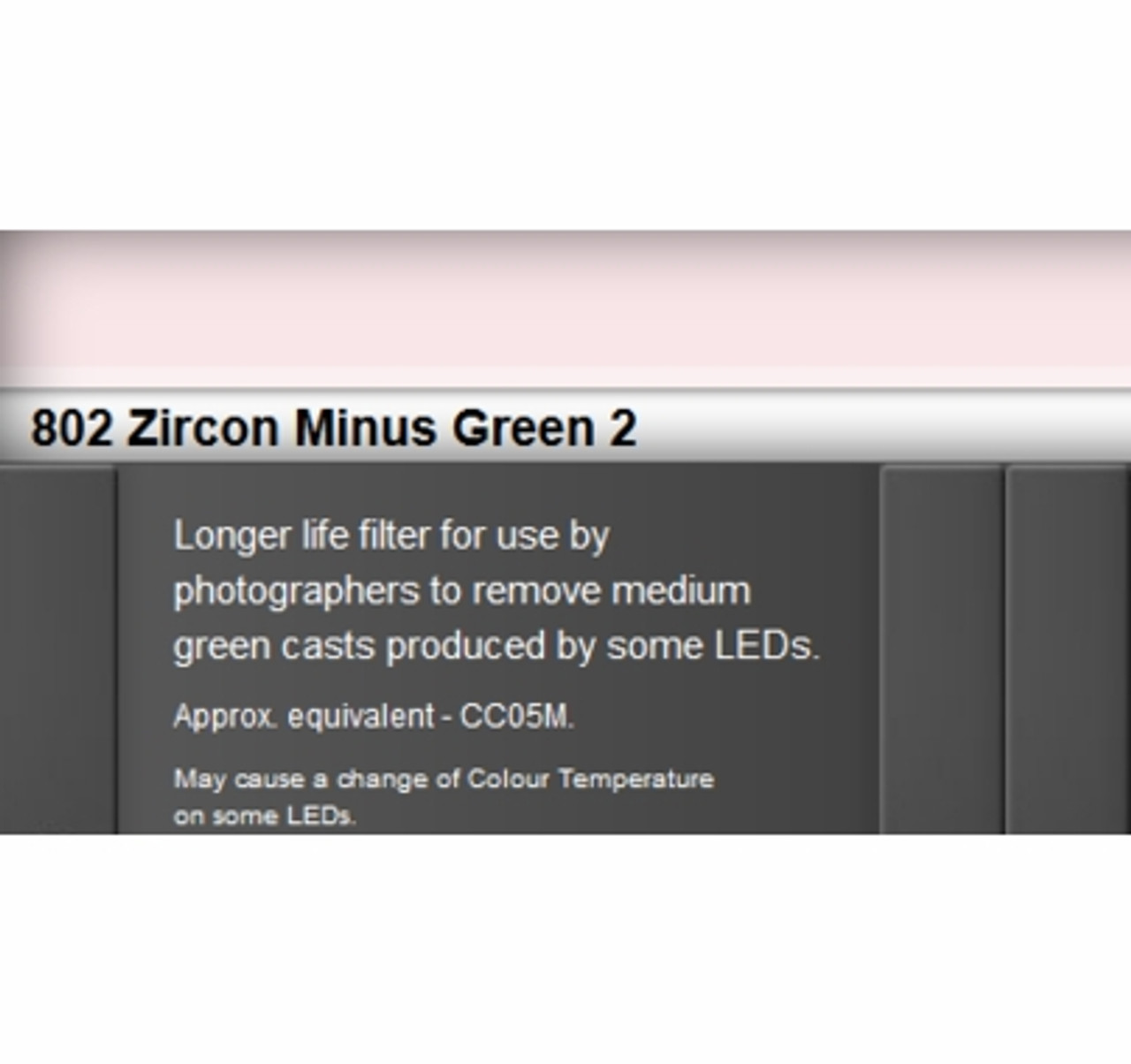 Lee Filters 802 Zircon Minus Green 2 LED Lighting Gel Sheet