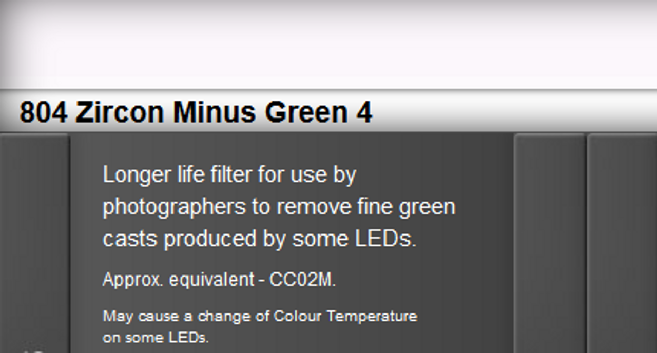 Lee Filters 804 Zircon Minus Green 4 LED Lighting Gel Sheet
