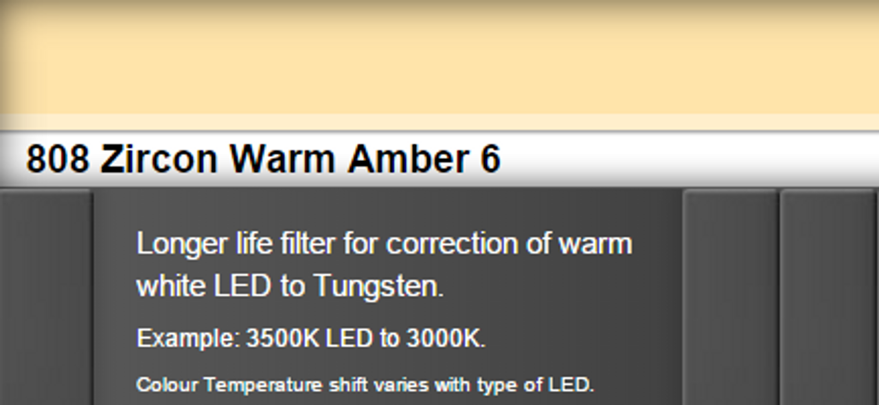 Lee Filters 808 Zircon Warm Amber 6 LED Lighting Gel Sheet