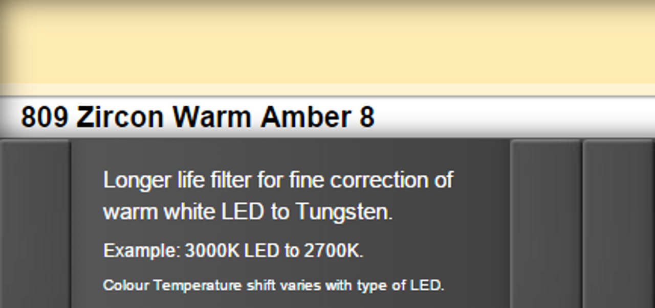 Lee Filters 809 Zircon Warm Amber 8 LED Lighting Gel Sheet