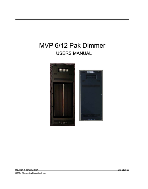 EDI MVP Dimmer Pack User Manual EDI MVP Dimmer Pack User Manual