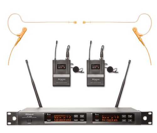 Airwave Technologies AT-4220 HSD PAK Turnkey 2 Channel Wireless System Package with 2 Lavalieres and 2 Single Ear Wireless Headsets