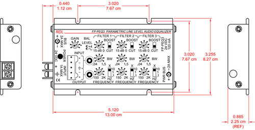 RDL FP-PEQ3 3 Band Parametric Equalizer - Terminal blocks & RCA Jacks (FP-PEQ3)