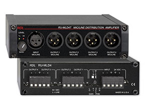RDL RU-MLD4T Microphone / Line Distribution Amplifier - 1x4 with Transformer (RU-MLD4T) RDL RU-MLD4T Microphone / Line Distribution Amplifier - 1x4 with Transformer (RU-MLD4T)