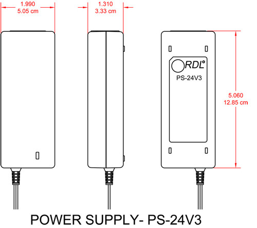 RDL PS-24V3 24 Vdc Switching Power Supply, No Cord, 3 A, dc Plug (PS-24V3)