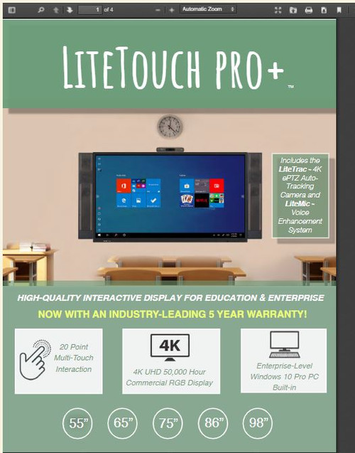55” LiteTouch 4K Anti-Glare Touch Screen With all the features of LiteTouch Pro in addition to LiteMic and LiteTrac, Includes Free LiteMount and **Oktopus Software - 5 Year Warranty on all Items (instead of the standard 3 Year on LiteTrac and LiteMic)