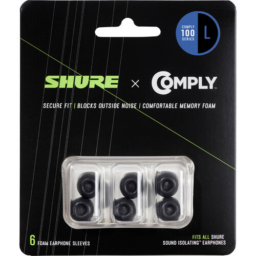 Shure EACYF1-6L 100 Series Comply Foam Sleeves for Shure Earphones (Large, 3 Pair) (EACYF1-6L) Shure EACYF1-6L 100 Series Comply Foam Sleeves for Shure Earphones (Large, 3 Pair) (EACYF1-6L)
