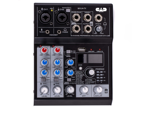 CAD Audio 4 Channel Mixer with USB Interface and Digital Effects (MXU4-FX-U) CAD Audio 4 Channel Mixer with USB Interface and Digital Effects (MXU4-FX-U)