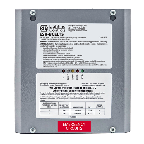ILC ILC-ESR-BCELTS Emergency Power Control Bypass Shunt Relay, Fire Alarm Input, 2 Wire, 3 Wire, 0-10V Dimming Bypass, UL1008 Rated, Flush Mount, 120/277V (Made in USA) (ILC-ESR-BCELTS)