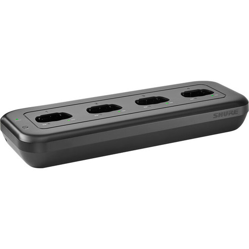 Shure MXWNDX4 Networked 4-Bay Charging Station for MXW neXt Bodypack, Handheld & Boundary Wireless Microphone Transmitters (MXWNDX4)