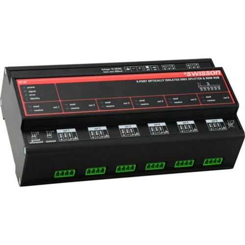 Swisson ISP-6R-RJ45 DIN Rail DMX/RDM Splitter & Booster (RJ45, 6-Output) (ISP-6R-RJ45)