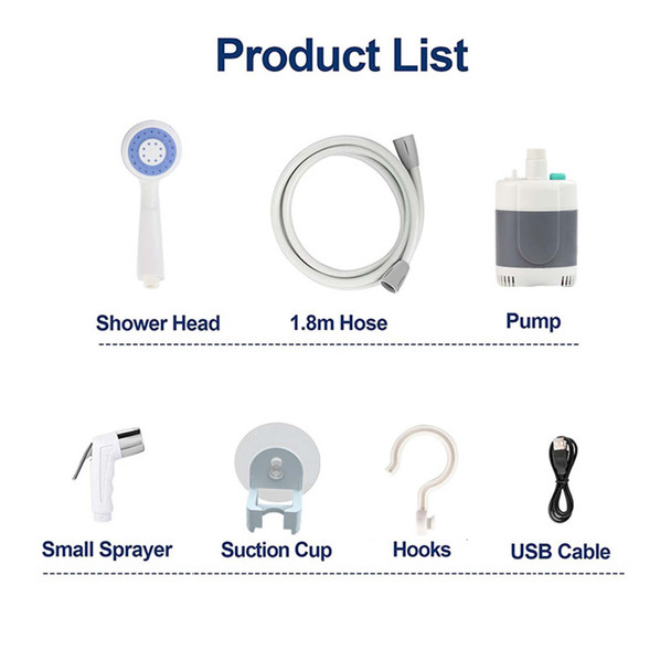 Camping Portable Shower With Hose Sprayer Electric Rechargeable Shower Outdoor Shower Pump