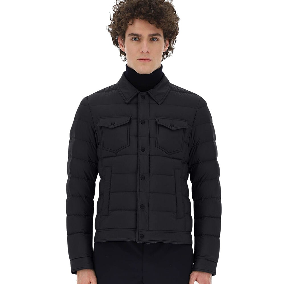 La Denim Nylon Quilted Shirt Jacket in Navy
