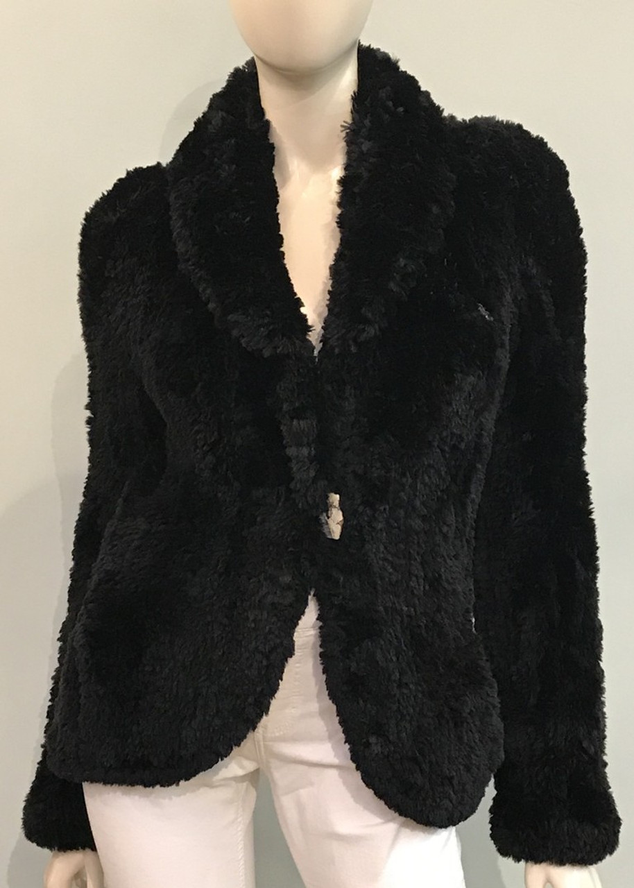 Paula Lishman Hand Knit Sheared Beaver Greta Jacket in Midnight Black