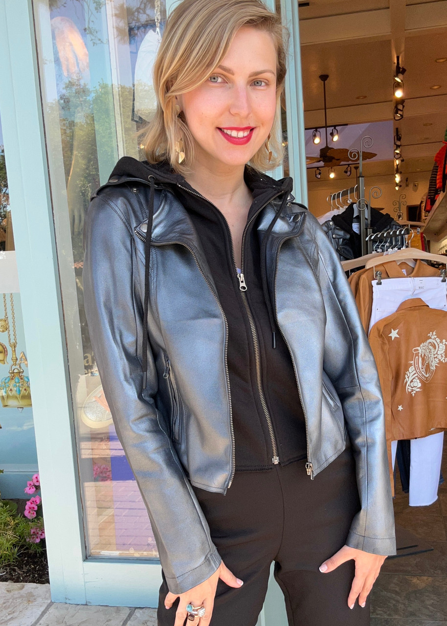 Jakett New York Molly Metallic Leather Jacket in Gunmetal